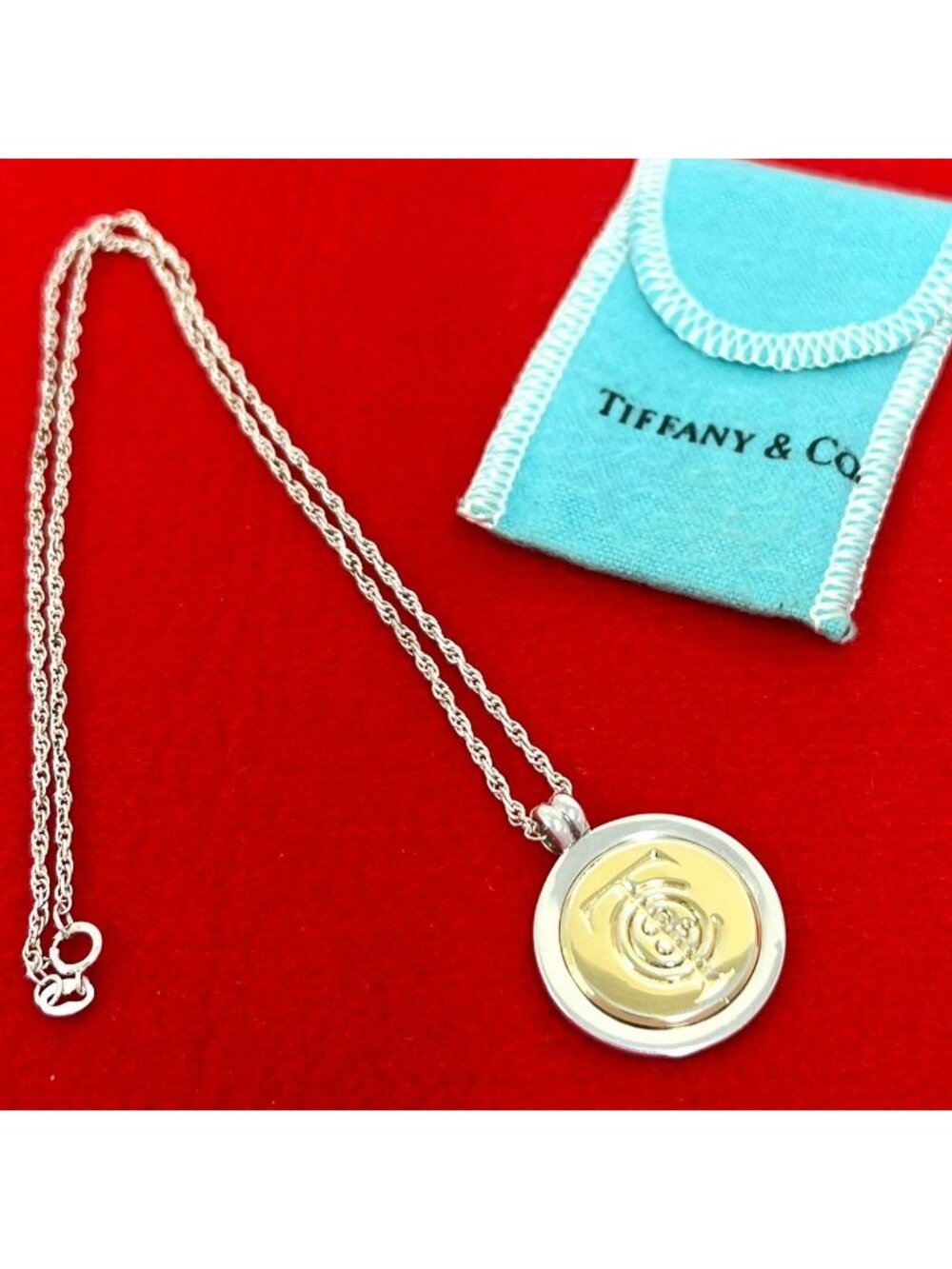 Tiffany & Co Coin Necklace 925 Sterling Silver Gold Pendant